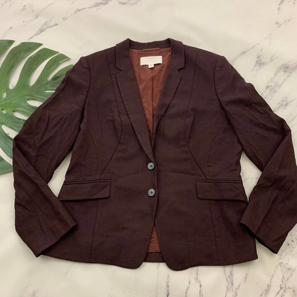 Hugo Boss Womens Blazer Jacket Size 10 Dark Purple Wool Blend One Button - Picture 1 of 12